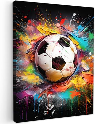 MuchoWow© Wandbilder 60x80 cm Schlafzimmer Home Deko Wohnung Bild Wohnzimmer Fotoleinwand Wand Bilder Leinwand Wall Decor Banksy - Street Pop Art - Fußball - Farbe - Farben - Schwarz - Weiß