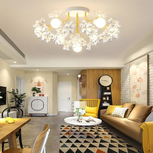 Phtlampes Deckenlampe Moderne E27 Kristall Deckenleuchte Feuerwerk Löwenzahn Metall Sputnik Kronleuchter Golden Pendelleuchte Hängelampe für Schlafzimmer Wohnzimmer Esszimmer Küche Flur Deckenlicht