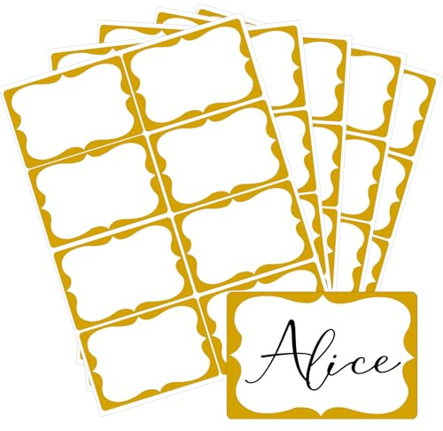 Gold Name Tags,2x 3 Name Tag Stickers with Gold Border 200 Pcs Adhesive Name Tags Sticker Name Badges Labels for School, Office, Home, Party, Conferences, New Year