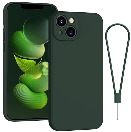 Andwing For iPhone 13 Case Silicone Case Soft Ultra Phone Case Slim Protective Shockproof Cover Scratch-Resistant Microfiber Lining, 6.1 Midnight Green