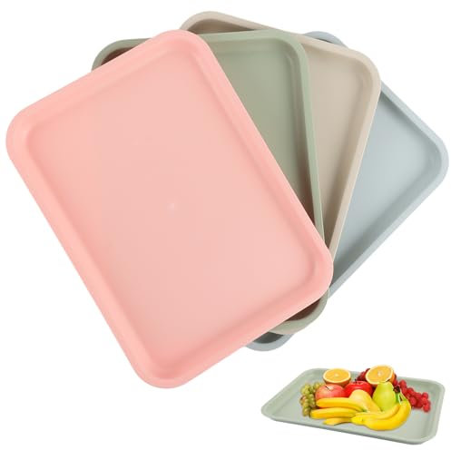VIDETOL Set di 8 vassoi da portata in plastica, piatti da portata riutilizzabili da 14,5 x 10,5 x 0,9 pollici, grandi, 4 colori, vassoio rettangolare per cucina, sala da pranzo, festa
