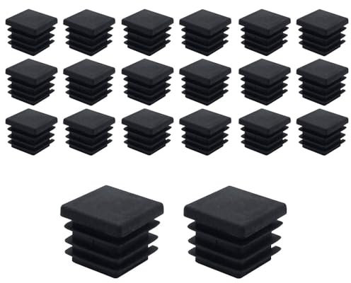 20 Pcs Square Plastic Plugs, Black Tube Inner End Caps, 22mm x 22mm Cover for Furniture Chair Desk Leg Tables Foot, Pipe