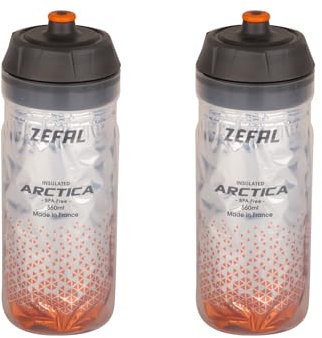 ZEFAL Pack Arctica 55 - Lot de Deux Bidons Vélo 550 ML - Gourde Vélo Isotherme - Inodore et Etanche - Bidon Sport sans BPA - Argent/Orange
