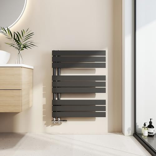 EMKE Toallero Baño Radiador Plano, toallero de Paneles, 762 x 600 mm, Negro, secador de Toallas con conexión Lateral, 479W, radiador secador de Toallas de Agua Caliente
