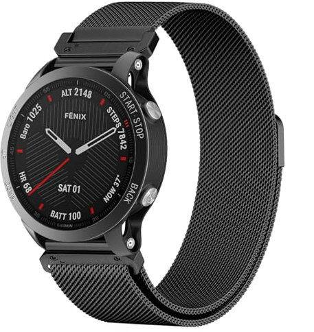 Oumida 22mm Armband für Garmin Fenix 7 / Fenix 7 Pro/Fenix 6 / Fenix 6 Pro/Fenix 5, Edelstahl Metall Magnet Quickfit Ersatzarmband für Garmin Forerunner 935/945/955/745 Uhrenarmband, Schwarz
