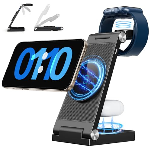 2026 Traveling Wireless Mag-Safe Fast Charging Station,Magnetic 3 in 1 Charger with Light for iPhone 17 16 15 14 13 12 Pro Max Plus,Apple Watch Series & Air pods 4 3 2 Pro-Gifts for Wife & Husband