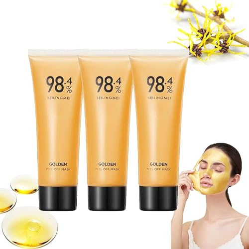 98.4% Golden Peel Off Mask,24k Golden Peel off Mask,Anti-Aging Gold Face Mask for Moisturizing,Gold Foil Peel-Off Mask,Onebikiniha Gold Peel Off Mask,Reduces Fine Lines and Cleans Pores (3 Pcs)