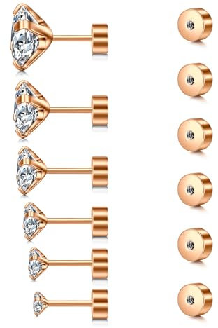 Rajnard Rose Ohrstecker Hypoallergen Ohrringe Chirurgenstahl Cubic Zirkonia Helix Tragus Conch Piercing Modeschmuck für Frauen Damen und Mädchen
