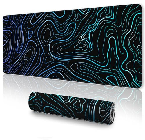 UJoowalk Topographic Mouse Pad, Large Gaming Mouse Mat, XL Desk Mat, 31.5 x 11.8 in, Black White Minimalist Contour for Office