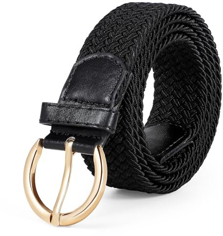 WERFORU Ceinture élastique tressée pour femme - Ceinture réglable en tissu pour jeans et pantalons, a-noir, Gürtellänge 90cm