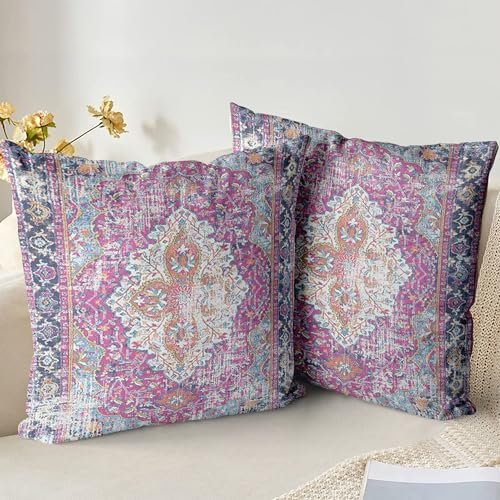 XPHZZL Cushion Covers 45cm x 45cm Set of 2 Square Throw Pillow Case Boho Short Plush Cotton Soft Pillowcases for Outdoor Patio Sofa Balcony Living Room Purple with Invisible Zipper 18x18 Inch