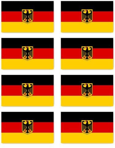 Aufkleber: 75x45 mm, 8 Stück - Flagge - Deutschland - mit Hoheitsabzeichen/mit Adler - DE - für Auto, Koffer, Laptop und mehr