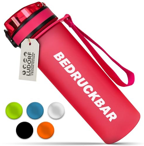 #teamludorf - MiniCAMPOS - 600ml Trinkflasche Rosa – BPA-frei, auslaufsicher, personalisierbar – robuste Wasserflasche aus Tritan mit Weithals & Handschlaufe, für Schule, Fitness, Outdoor
