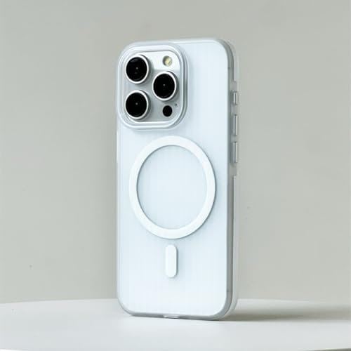 YQXTRB Magnetische Handyhülle mit 3D-Streifen für iPhone 15 14 13 12 Pro Max 15 14 Plus, durchscheinende Harte PC-Hülle, kabelloses Laden, rutschfeste Stoßstangenabdeckung, weiß, für iPhone 13
