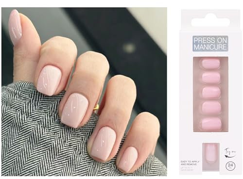 Hebterrka 24 Stück Pinke Künstliche Nägel zum Aufkleben, Kurze Fingernägel ohne Kleber, Press On Nägel in Squoval Form, Langanhaltende Design