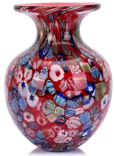 Runde rote Glasvase für Heimdekoration, mundgeblasene Vase für Blumen, Boho-farbige Kunstglasvasen für modernen Esstisch, flippige Tafelaufsätze, Büro, Schreibtisch, Arbeitsplatte, TV-Ständer