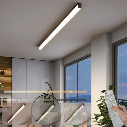 TZSMUM LED Wohnzimmer Dimmbar Deckenleuchte mit Fernbedienung Innen Deckenlampe Acryl Aluminium Lange Lichtleiste Deckenbeleuchtung Badlampe für Korridor Badzimmer Büro Schlafzimmer (Schwarz,200CM)