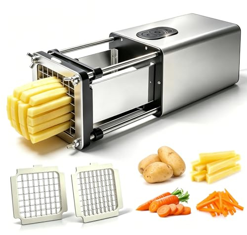 Cortador eléctrico de patatas fritas, cortador de patatas fritas de acero inoxidable con hoja de 1/2 y 3/8 pulgadas, cortador de patatas fritas para restaurantes y cocina doméstica, para patatas,
