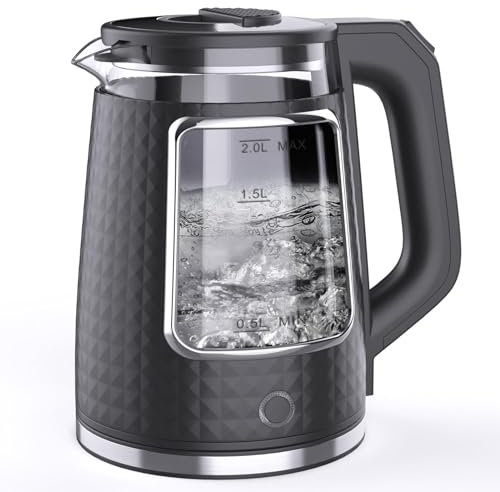RAINBEAN elektrischer Teekessel für kochendes Wasser, elektrischer Teekessel für kochendes Wasser, Lebensmittelqualität Edelstahlbasis, 2.0L/1000W, mit automatischer Abschaltung und Boil-Dry-Schutz