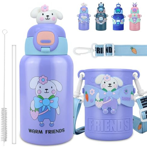 BOCHION Gourde Isotherme Enfant, Gourde Inox 450ml, Gourde Isotherme Petite, Sans BPA, Gourde Reutilisable, Bouteille Isotherme pour Enfant, Adultes, Sport, Bureau (Violet)