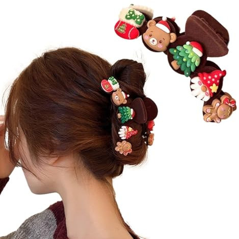 SIVZUMO 1 Pinces à noel Velours Cheveux à Double Dents, Pince Crabe noel, Hair Claw Clip avec, Velours Noël Pince Cheveux Femme, Noël Pince Cheveux