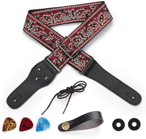 Ksvaye Ukulele Gurt, Gitarrengurt e-gitarre Gitarrenband Vintage Guitar Strap Verstellbarer 98cm-155cm, mit 3 Plektren + Gurtschlössern + Gurtknopf für Bass Westerngitarre Akustikgitarre