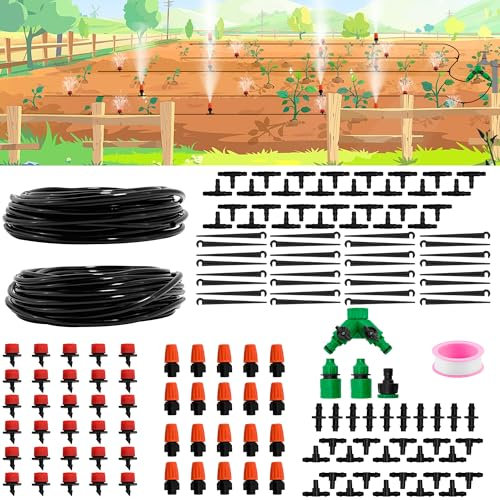 TENDER EPOCH Tropfbewässerungssystem Kit, Gartenbewässerungssystem Automatische Bewässerungsausrüstung für Garten Gewächshaus Terrasse Rasen, Nebelsprinkler Effizientes Sprinklersystem Kit