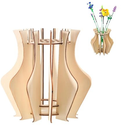 Wjelet Vaso per fiori Lego, in legno, per rose Lego, vaso di fiori in legno, per bouquet, vasi in legno per Lego Rose girasole (33 fori)