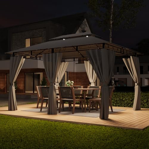 TRIUMPHKEY Pavillon 3x4 Wasserdicht Stabil Winterfest,Garten Pavillion,Plane Gartenpavillon,Metallrahmen Pavillon,Patio Gazebo,Grau