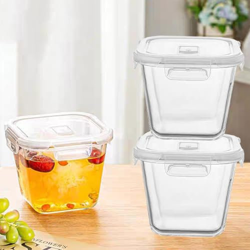 Pykrudo Lot de 3 boîtes de rangement en verre avec couvercles, 1 000 ml, hermétiques, carrées pour soupe, déjeuner, salade, restes, réutilisables
