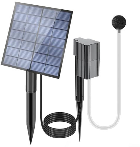 CWOQOCW Solarbetriebene Teich-Sauerstoffpumpe, 7 V, 2,5 W, Luftsprudler für Gartenteiche, Aquarium, Aquarium, Sauerstoffversorgung, 0,6 l/min, max. Blasenvolumen, 1 m Tiefe