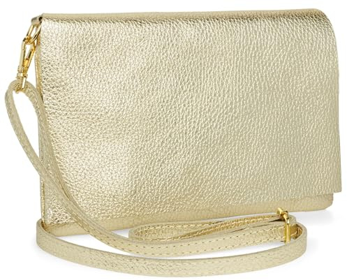 Caspar Stilvolle Leder Clutch Abendtasche Damen Umhängetasche mit verstellbarem Schultergurt - CLASSIC LINE - Modell No.839 - Made in Italy