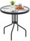 GIANTEX Gartentisch mit Schirmloch, Ø 70 cm runder Beistelltisch Outdoor, Balkontisch mit Glasplatte & Metallbeinen, Esstisch für Garten, Terrassse & Balkon