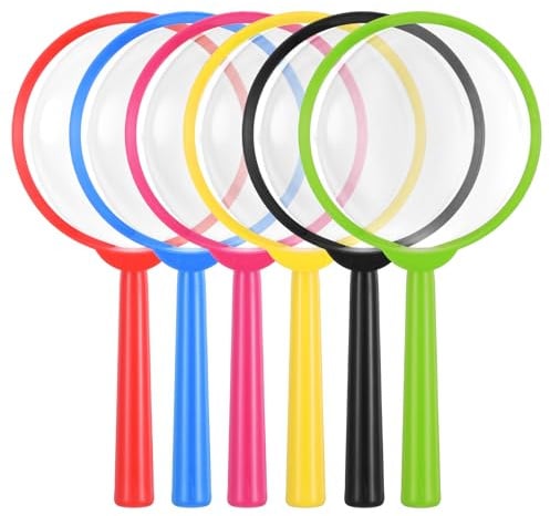 FNANJWQ 6 Pcs Kids Magnifying Glasses, 5X Colorful Portable Handheld Magnifying Glasses Magnifier Plastic Hand Lens for Children Science Class Outdoor Observation Party Fun Tool