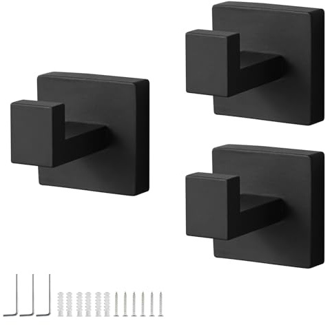 LWLWA Patere Salle de Bain, Carré Noir Patère Murale, 3 Pièces | Crochet Salle de Bain en Acier Inoxydable Patère Porte avec Vis et Chevilles, pour Salle de Bain, Cuisine et Chambre