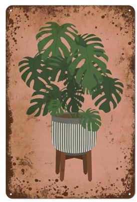 JIUFOTK Monstera Plant Potted, Botanical Wall Art, Houseplant, Funny Plant Home Wall art decoration, for Monstera lovers, Vintage metal tin Denoter Women's, bedchamber Stylish decor simple office