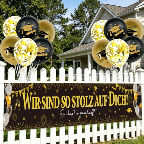 Afritee Abschluss Deko Banner Luftballon, Wir Sind so Stolz Auf Dich Banner Ballons, Abschlussfeier Graduierung Abitur Prüfung Bestanden Bachelor Graduation Party Dekoration (50 X 300cm)