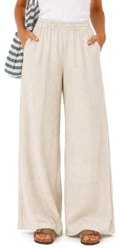 Zylioo Linen Trousers Womens Extra Long Wide Leg Trousers for Women UK Ladies Summer Pants Pull On Pallazzo Lounge Pants