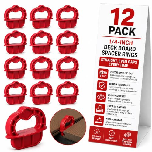 iplusmile 12-Pack 1/4-Inch Deck Board Spacer Rings – Composite & Timber Decking Gap Tool for Straight, Even Gaps – DIY & Contractor Deck Installation Kit