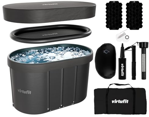 VirtuFit Baño de hielo ovalado de 500 l – Piscina de agua fría Ice Bath para regeneración y recuperación muscular, plegable, aislamiento de 5 capas, incluye accesorios, exterior e interior, antracita
