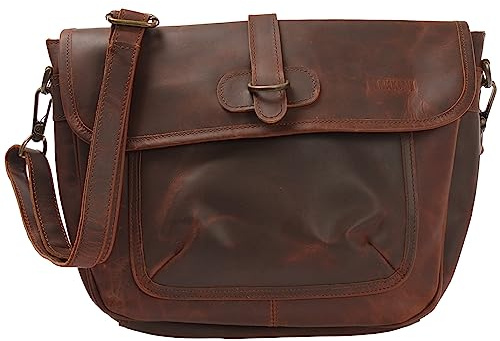 LECONI Umhängetasche Freizeittasche mit Trageriemen Damen Schultertasche in Echtleder Vintage-Look Ledertasche Damentasche Leder 37x26x10cm LE3053