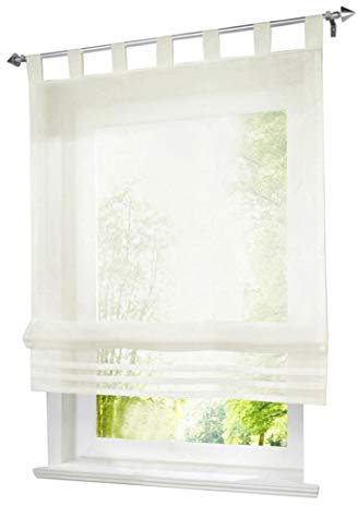 1er-Pack Raffrollo mit Schlaufen Gardinen Voile Transparent Vorhang (BxH 60x155cm, beige)