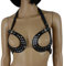 SEE-X® Open-Cup Kunstleder-BH, sexy Push-Up Neckholder Büstenhalter mit Nieten-Applikationen, Cup-Gr. des BHS ist verstellbar, Lederoptik, schwarz - Frauen Fetisch Dessous Mod-Nr 9062