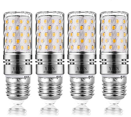 Yiun E27 LED Kerzenlampen, 12W LED Kerzenleuchter Glühlampen 100 Watt Äquivalent,Warmweiß 3000K LED Kronleuchter Lampen, Dekorative Kerzenständer E27, Nicht dimmbare, 4er Pack