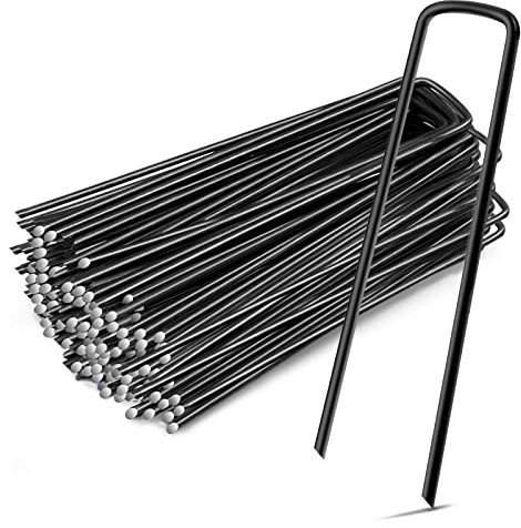 GIOVARA Clavijas de sujeción de jardín de Acero Multiusos en Forma de U de 150 mm para Sujetar la Tela de Las Malas Hierbas, Tela de Paisaje - Alambre de Acero de 2.98 mm de Espesor (100)