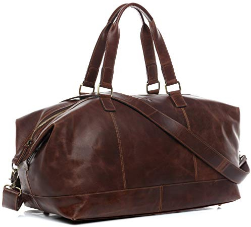 SID & VAIN XL Reisetasche Logan aus Premium Leder I Sporttasche groß für Herren und Damen I Weekender Kabinengröße braun handgefertigt