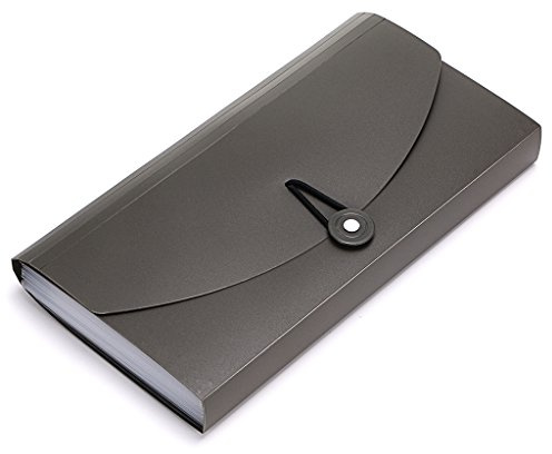 BTSKY 13 Pockets Expanding Check Bill File Folder-Hand-held Small Accordion File Folder Expandable Card Ticket Holder Plastic Business Document Organizer Wallet Case New Grey