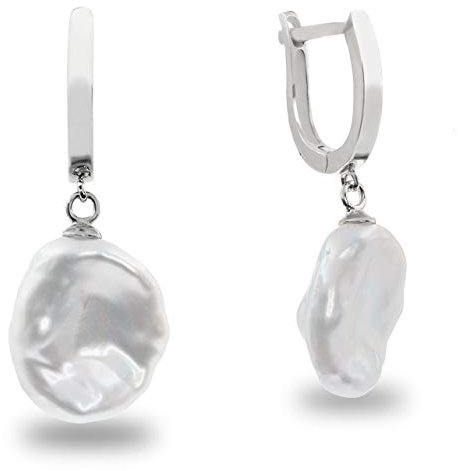 Damen Perlen ohrringe Süßwasser Zuchtperlen - große Keshi Barock Perlen 12,00-13,00 mm von Secret & You - Hochwertiges rhodiniertes 925er Sterling Silber