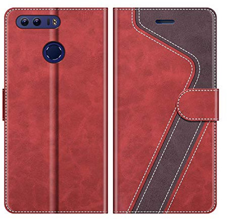 MOBESV Coque pour Honor 8, Housse en Cuir Magnétique Fonction Stand Étui pour Honor 8, Rouge