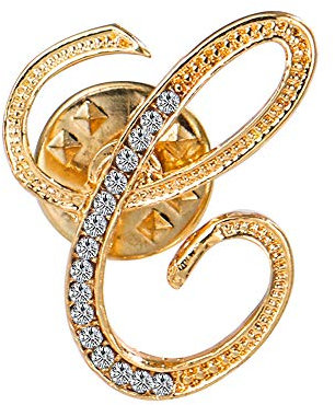 Petite broche en forme de lettre initiale - Cadeau personnalisé pour filles, femmes, hommes, garçons - Doré - A-Z - Strass, Zircone cubique, strass, na